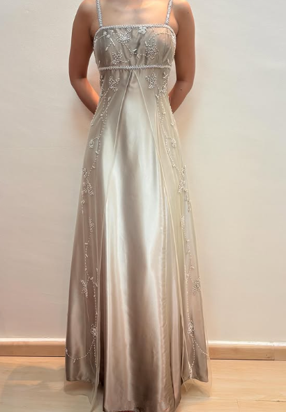 Vestido de fiesta de satén con tirantes finos y tul con cuentas, corte en A, para noche, Y8139