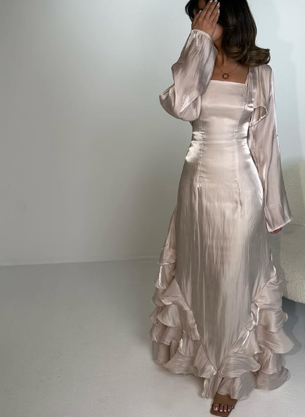 Vintage Prom Dresses with Pleated Ruffles Floor Length Evening Gown Y4595