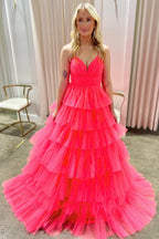 Vestido de fiesta largo con escote en V y volantes en color lavanda