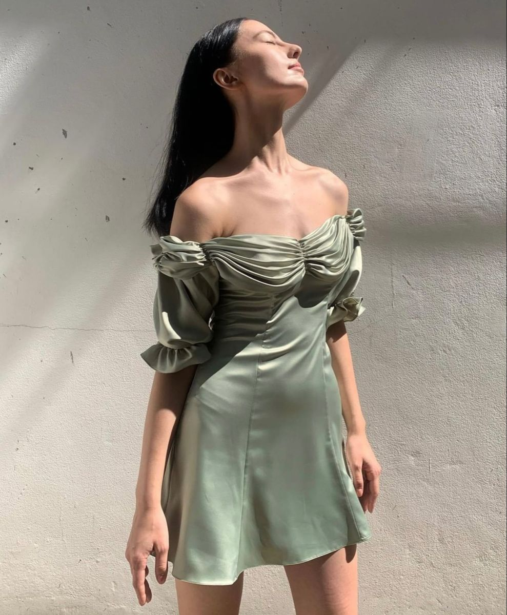 Vestido de verano para mujer con mangas abullonadas y hombros descubiertos Y2505