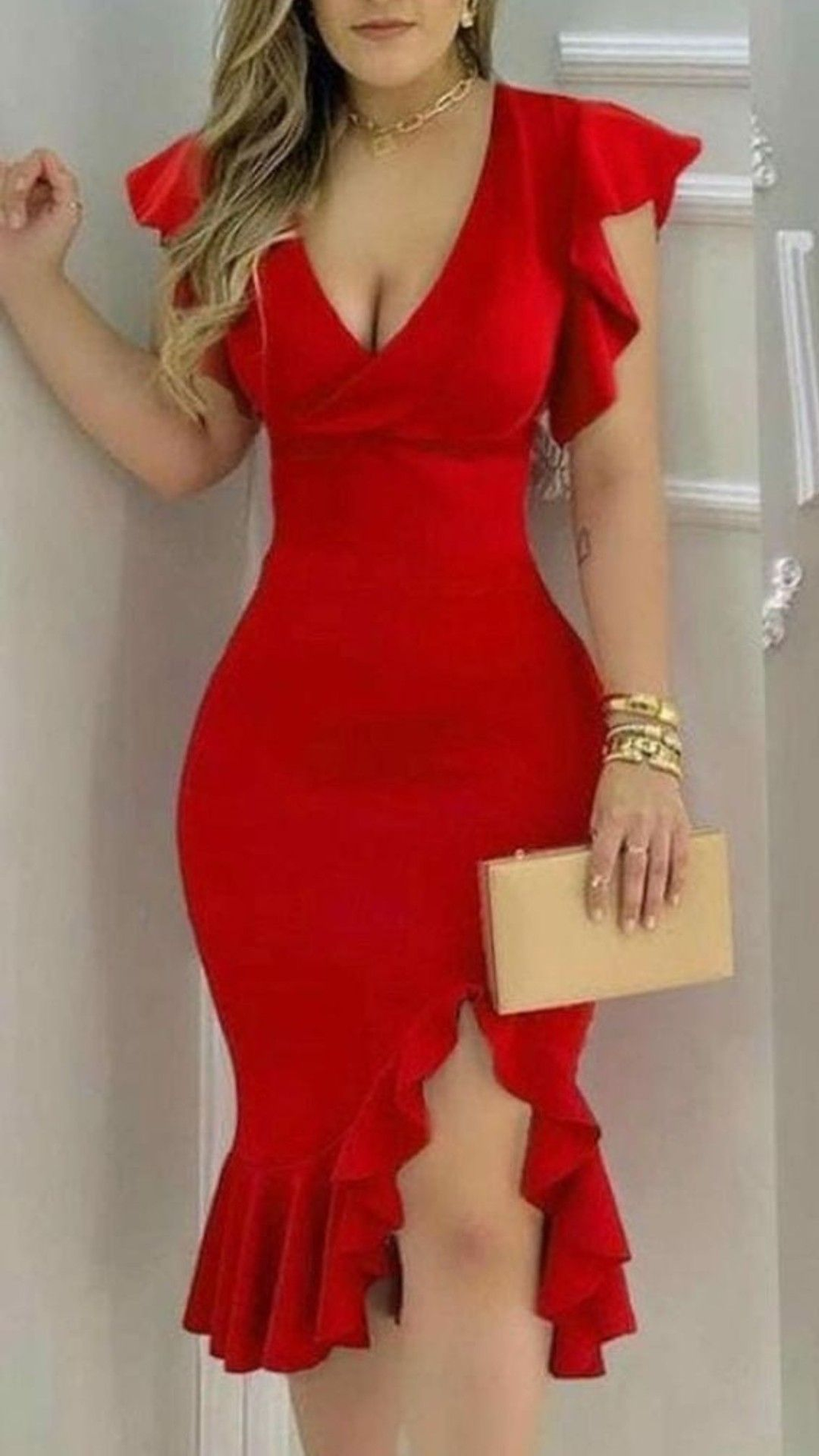 Vestido rojo sexy ajustado para mujer, vestido rojo de fiesta Y5506