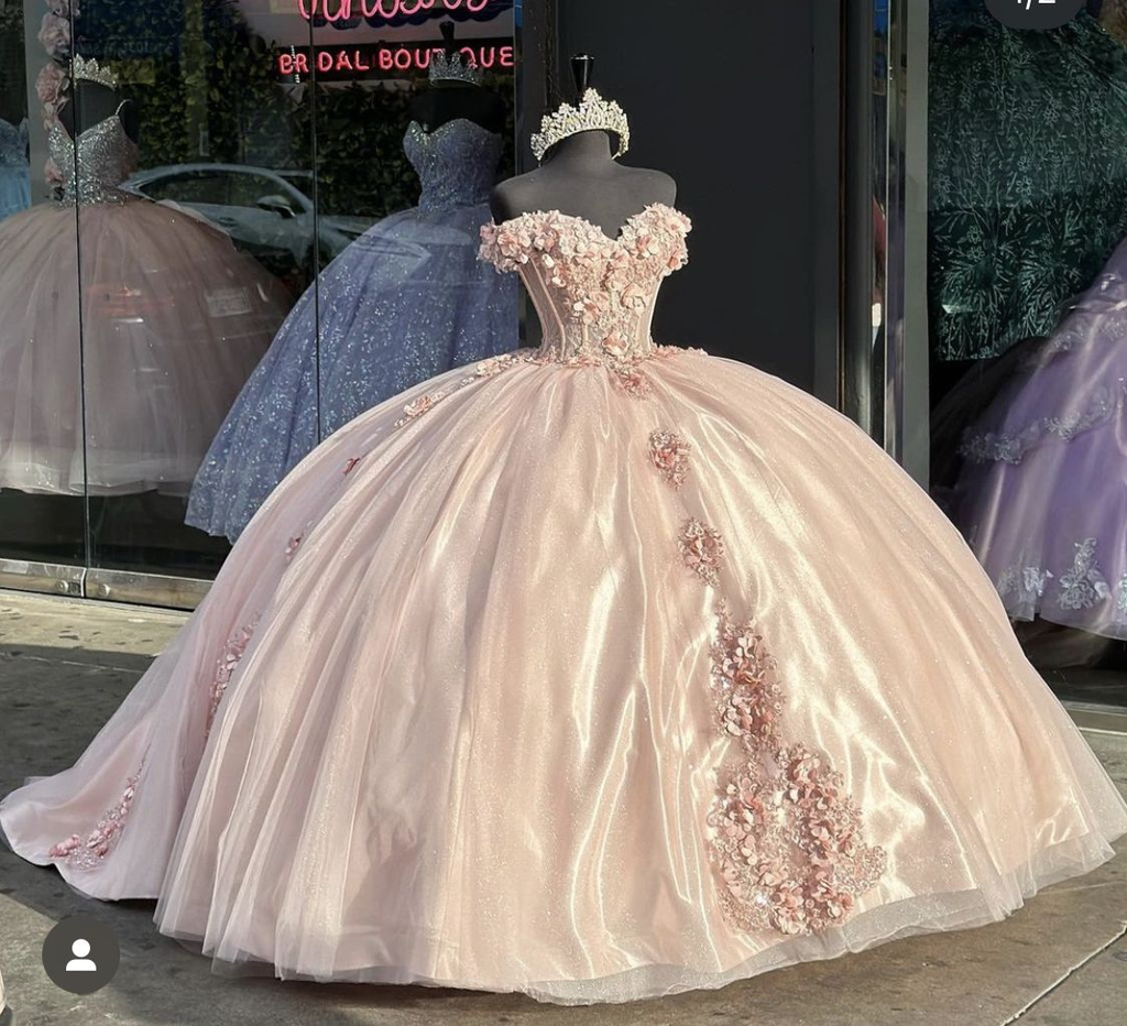 Glänzendes Rosa Quinceanera Kleid Ballkleid Applique Party Kleider Süße 16 Kleid Y2567