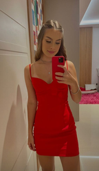 Vestido rojo ajustado con tirantes finos, vestido rojo de fiesta Y7166