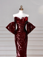 Charmantes Burgunderrotes schulterfreies Pailletten-Meerjungfrauen-Ballkleid Abendkleid Y8639