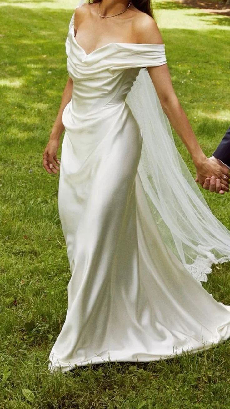 Vestido de novia blanco elegante con hombros descubiertos y corte sirena, vestido de noche formal para graduación Y8012