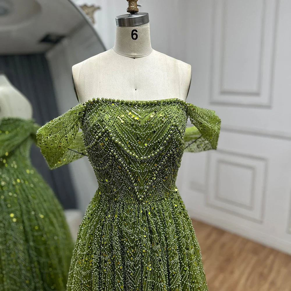 2025 Saudi Arabic Nude Pearls Beaded Design A-Line Evening Dresses Gowns for Formal Occasion LA72738