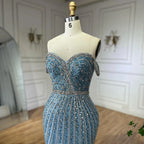 2025 Caramel Spaghetti Strap Mermaid Gown Feathers Beaded Luxury Saudi Evening Dress for Formal Occasion LA72715