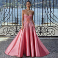 Vestidos de noche de lujo con cuentas, sin tirantes, de satén, corte A, color melocotón, de Dubái Arabia, para mujer, para boda, fiesta, 2025, LA72195 