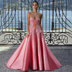 Vestidos de noche de lujo con cuentas, sin tirantes, de satén, corte A, color melocotón, de Dubái Arabia, para mujer, para boda, fiesta, 2025, LA72195 