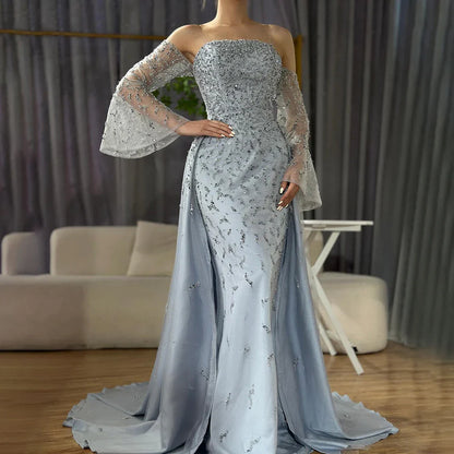 Arabisches Abendkleid Silbergrau Frau Hochzeitsfeier Ballkleider LA72705