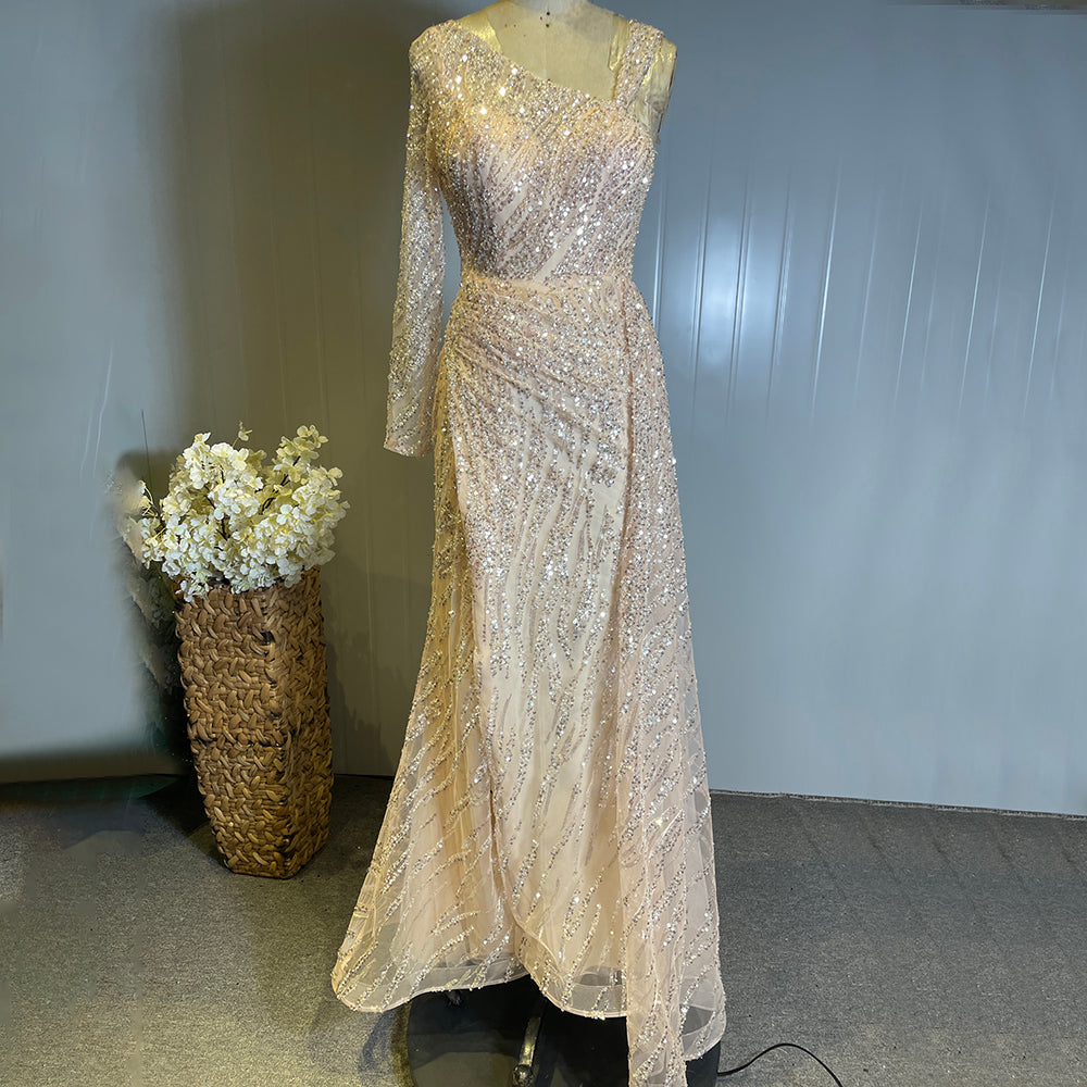 Pfirsich Meerjungfrau Elegantes Kleid 2025 Kralen Luxe Overrok Für Frauen Party LA71527