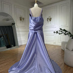 Vestido de noche lila con hombros descubiertos y capa con cuentas para fiesta de boda LA72529