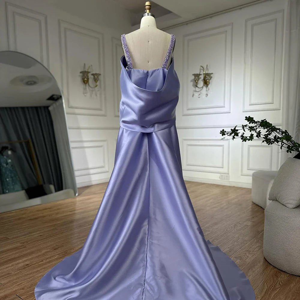 Vestido de noche lila con hombros descubiertos y capa con cuentas para fiesta de boda LA72529