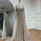 Luxury Dubai Turquoise Mermaid Evening Dress with Tulle LA72601