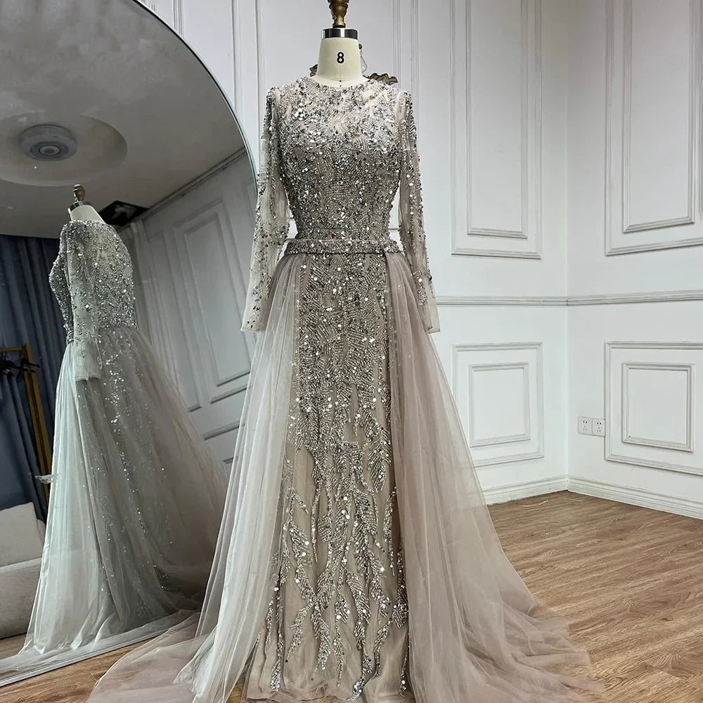 Luxury Dubai Turquoise Mermaid Evening Dress with Tulle LA72601