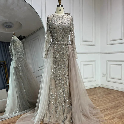 Luxuriöses Dubai Türkis Meerjungfrau Abendkleid mit Tüll LA72601