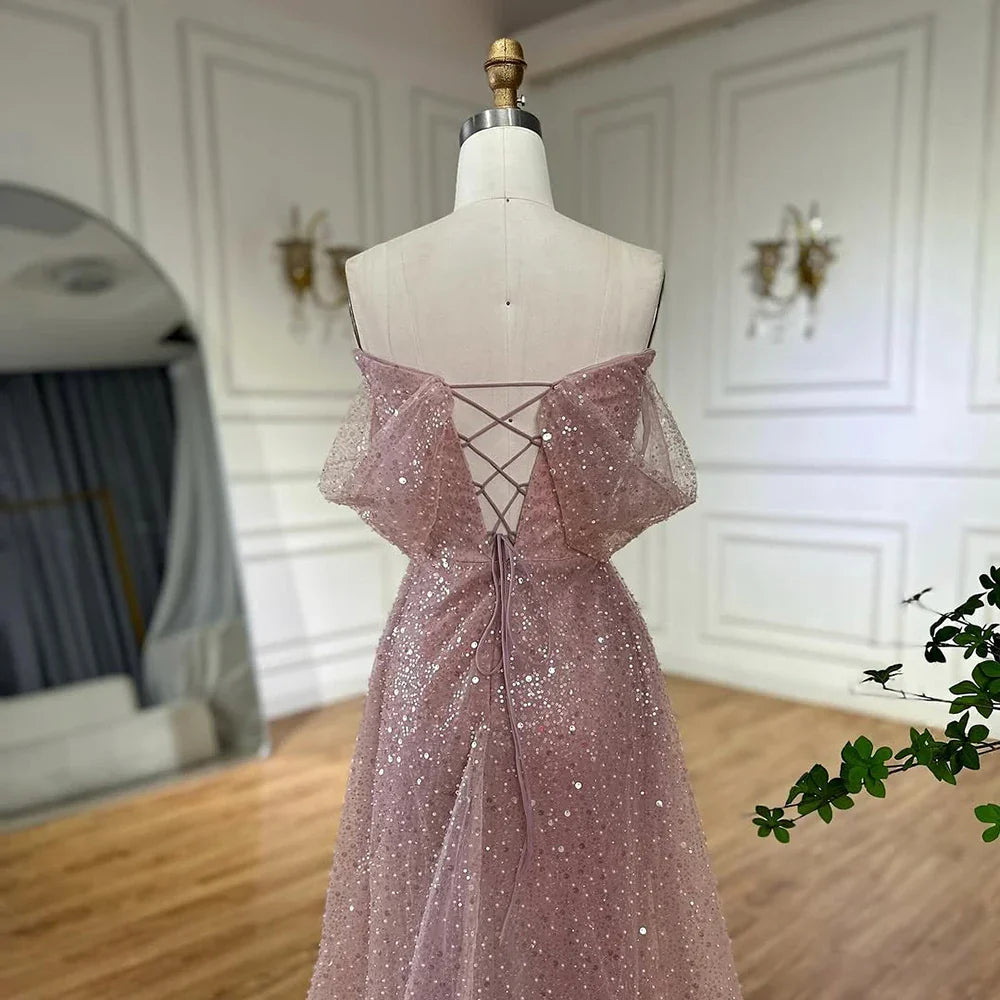Vestido de noche árabe con cuentas, elegante, color rosa, estilo sirena saudí, para ocasiones formales, LA72204A, 2025 