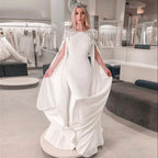 Vestido de noche blanco de sirena con mangas estilo capa, vestidos de noche 2025 para mujer, fiesta LA70934 