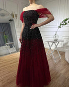 Vestidos de noche color vino tinto con cambio gradual, 2025, con cuentas brillantes, corte A, de lujo, para mujer, fiesta, LA71329 