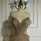 2025 Saudi Arabic Off Shoulder Nude Beaded Tulle Mermaid Evening Gown for Formal Occasion LA72854