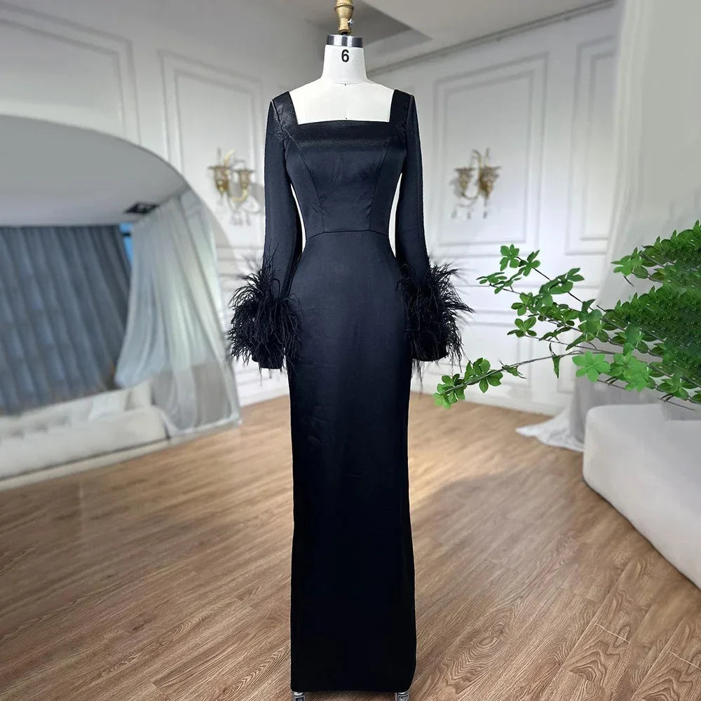 Arabisch Fuchsia Elegante Meerjungfrau Sexy Federn Abendkleider Kleider 2025 Für Frauen Hochzeit Party LA71987 