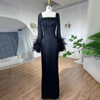 Arabisch Fuchsia Elegante Meerjungfrau Sexy Federn Abendkleider Kleider 2025 Für Frauen Hochzeit Party LA71987 