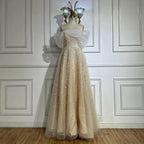 Vestido de noche largo azul árabe con hombros descubiertos y cuentas, elegante, corte A, para ocasiones formales, LA72009A