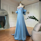 2025 Arabic Strapless Blue Beaded A-Line Saudi Evening Gown for Formal Occasion LA72792