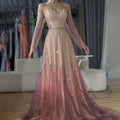 2025 Arabic Purple Elegant A-Line Beaded Long Evening Dresses Gowns for Formal Occasion LA72752