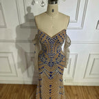 Luxuriöses blaues Abendkleid mit Perlen für formelle Anlässe LA72858
