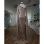 Schwarze Meerjungfrau Elegante Cape-Ärmel Perlen Luxus Abendkleider Kleider Für Frauen Arabisch Party 2025 LA72112 