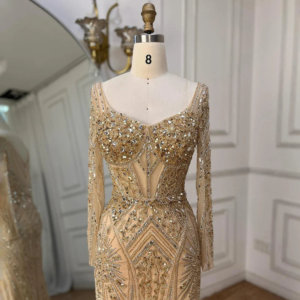 2025 Women Wedding Parties Dubai Arabia Luxury Beaded Evening Dresses Gowns Green Elegant Split Mermaid LA72518