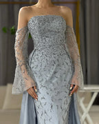 Arabisches Abendkleid Silbergrau Frau Hochzeitsfeier Ballkleider LA72705