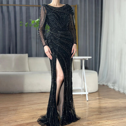Silber Nude Mermaid Elegante High Spli Abendkleider Kleider Luxus Perlen 2025 Für Frauen Party LA70752L 