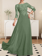 Vestido de gasa con encaje y lentejuelas para madre de la novia, corte A, largo hasta el suelo