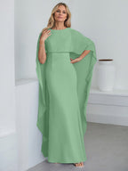 Vestido de gasa para madre de la novia, largo hasta el suelo, con escote redondo y volantes en cascada