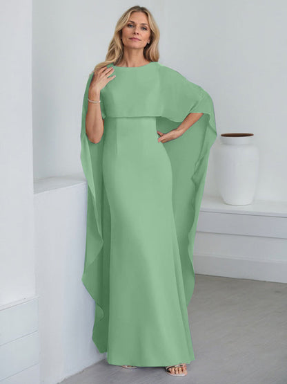 Sheath Scoop Floor-Length Chiffon Mother of the Bride Dress With Cascading Ruffles