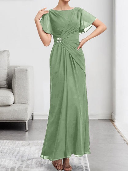 A-line Scoop Illusion Tea-Length Chiffon Lace Mother of the Bride Dress With Beading Sequins