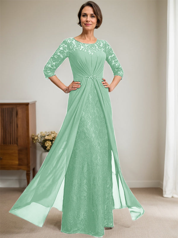 Vestido de gasa con encaje, ilusión, corte A, largo hasta el suelo, para madre de la novia, con volantes y cuentas