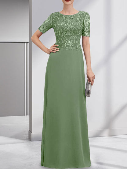 Vestido de gasa con encaje y lentejuelas para madre de la novia, corte A, largo hasta el suelo
