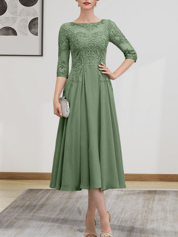 Vestido de gasa con encaje, corte A, ilusión, largo hasta la rodilla, para madre de la novia, con lentejuelas y abalorios