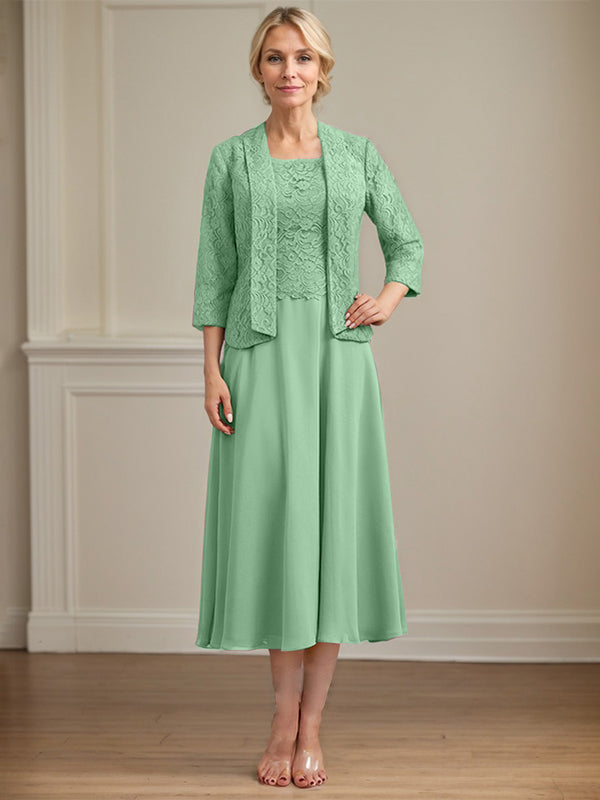 Vestido de gasa con encaje y escote redondo hasta la rodilla para madre de la novia