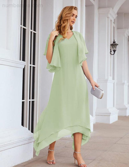 Sunnderly Chiffon Plus Size Mother of Bride Dresses with Jacket Formal Dresses for Wedding SY28073