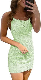 Vestidos de fiesta sin mangas con tirantes finos y encaje azul de columna corta 