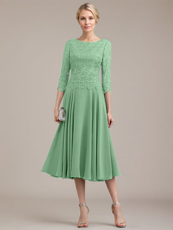 Vestido de gasa con encaje y escote redondo hasta la rodilla para madre de la novia