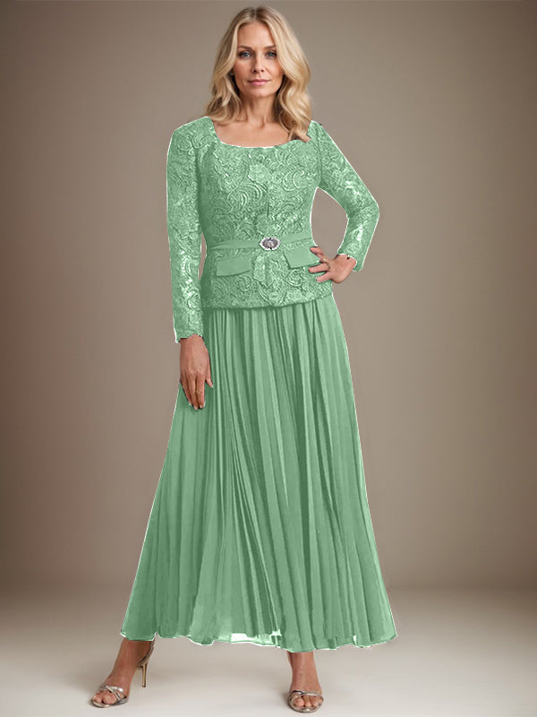 Vestido de gasa para madre de la novia con corte A, cuadrado, largo hasta los tobillos, con pliegues