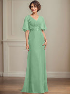 Vestido de gasa para madre de la novia, corte A, escote en V, largo hasta el suelo, con apliques de lentejuelas plisadas y encaje