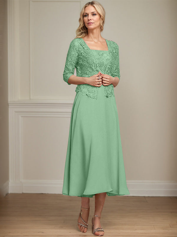 Vestido de gasa con encaje y lentejuelas para madre de la novia, corte A, largo hasta la rodilla