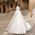 Satin Princess Wedding Dresses Scoop Neck Pockets Bride Gowns Buttons Country White Robe Plus Size 2023 Vestidos De Novia платье-payinti