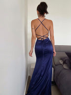 Satin Ruched Brush Train Dresses SYP123